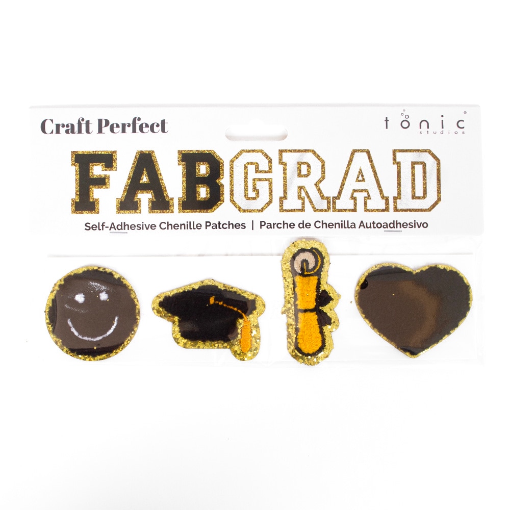Black, Craft Embellishments, Art & School, Craft Perfect, Grad Cap Decor, Chenille, Self Adhesive, Grad Symbols, Patch, 962199